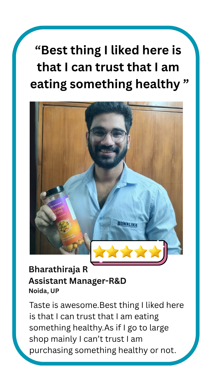 Customer review photo — happy The Crisp Krunch customer enjoying healthy makhana snacks