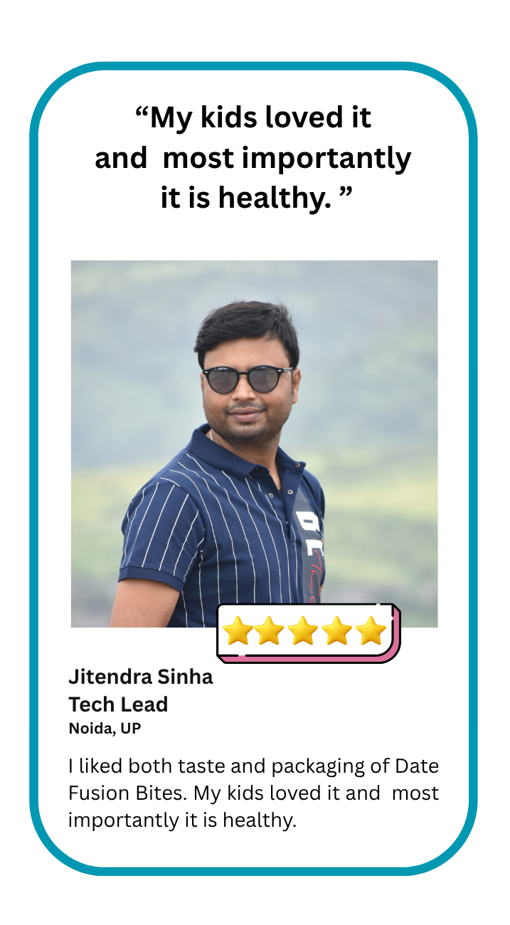 Customer review photo — happy The Crisp Krunch customer enjoying healthy Dates laddu.