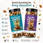 The Crisp Krunch Prime Trail Mix and Royal Mix — 10-in-1 nuts and seeds, air roasted, ghee finish, omega-3 goodness, healthy snack for all ages