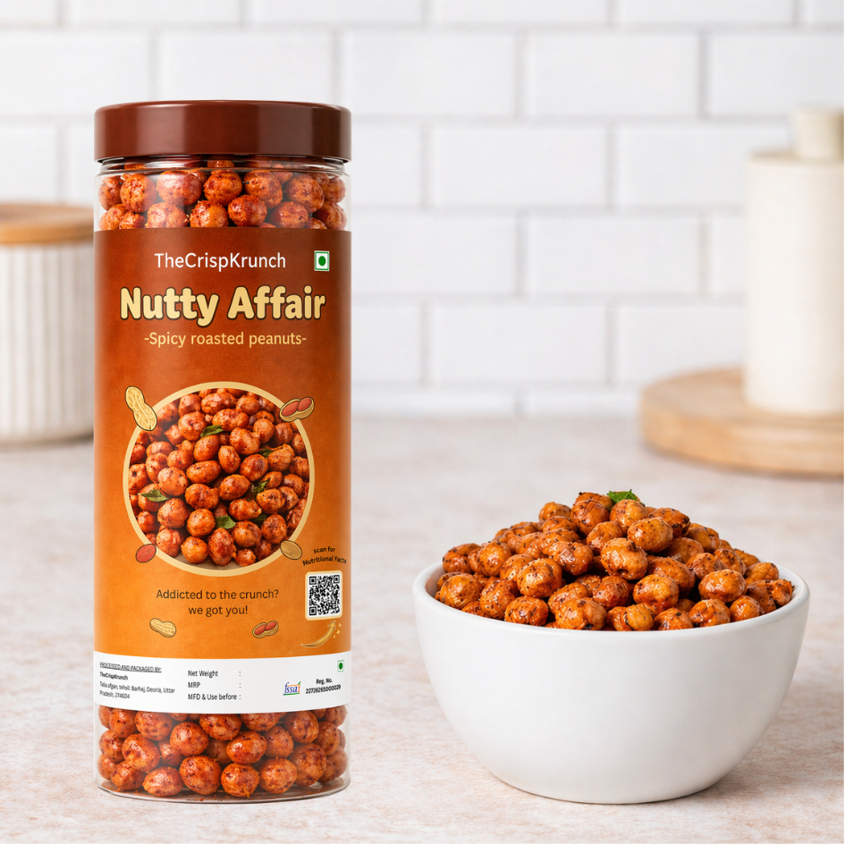 The Crisp Krunch Nutty Affair — spicy roasted peanuts snack, addictively crunchy, clean ingredients no palm oil