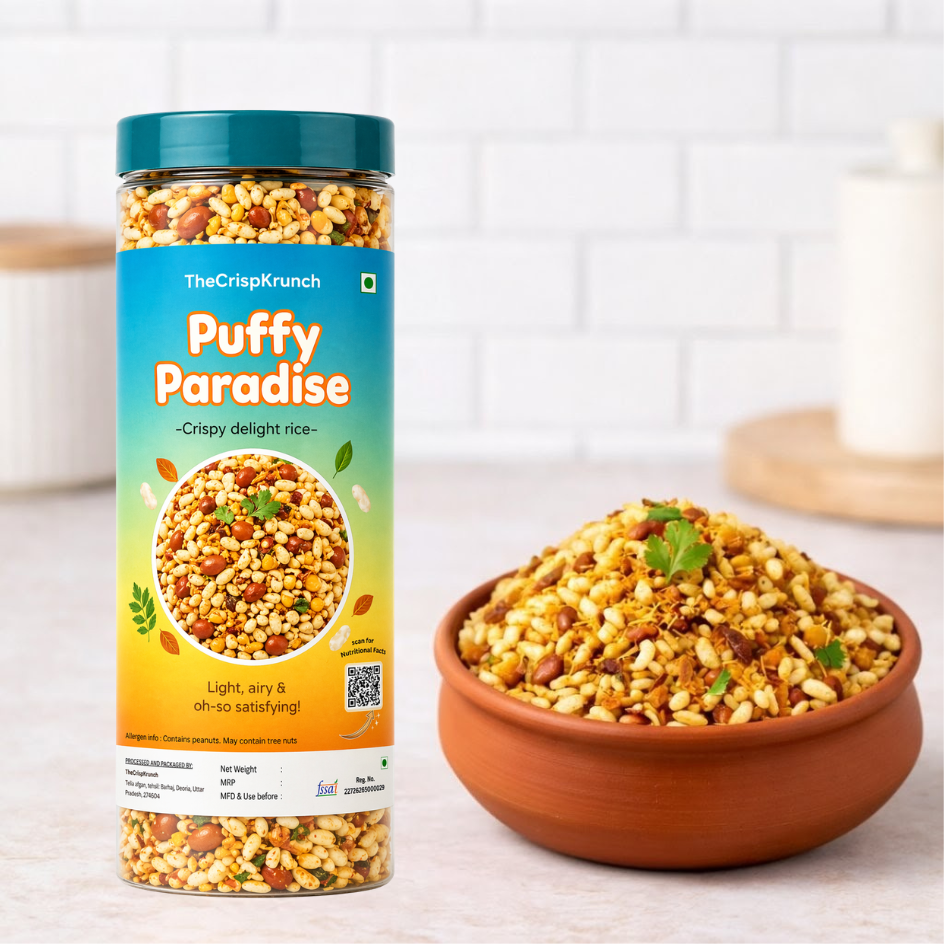 The Crisp Krunch Puffy Paradise — light airy crispy rice puff namkeen, desi jhalmuri style healthy snack