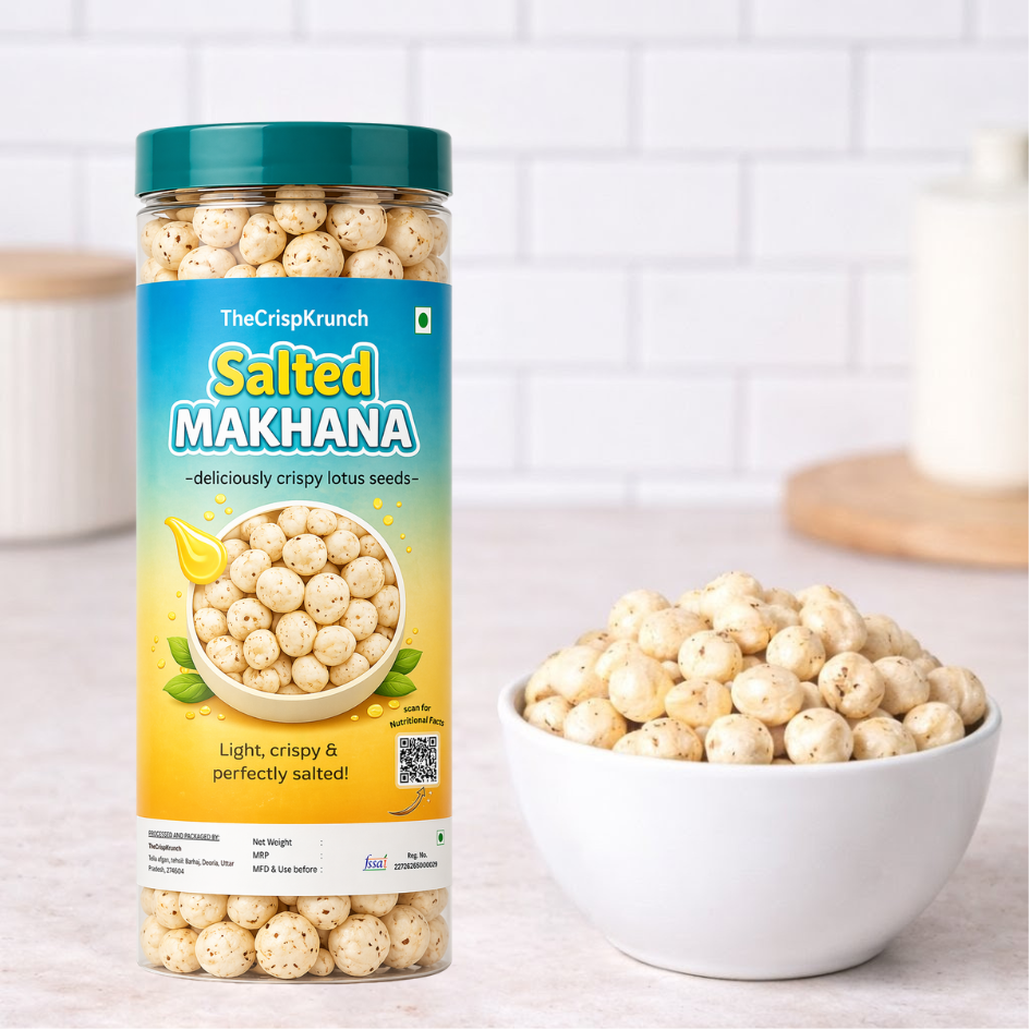 The Crisp Krunch Salted Makhana — light crispy roasted fox nuts, perfectly salted, healthy low cholesterol snack