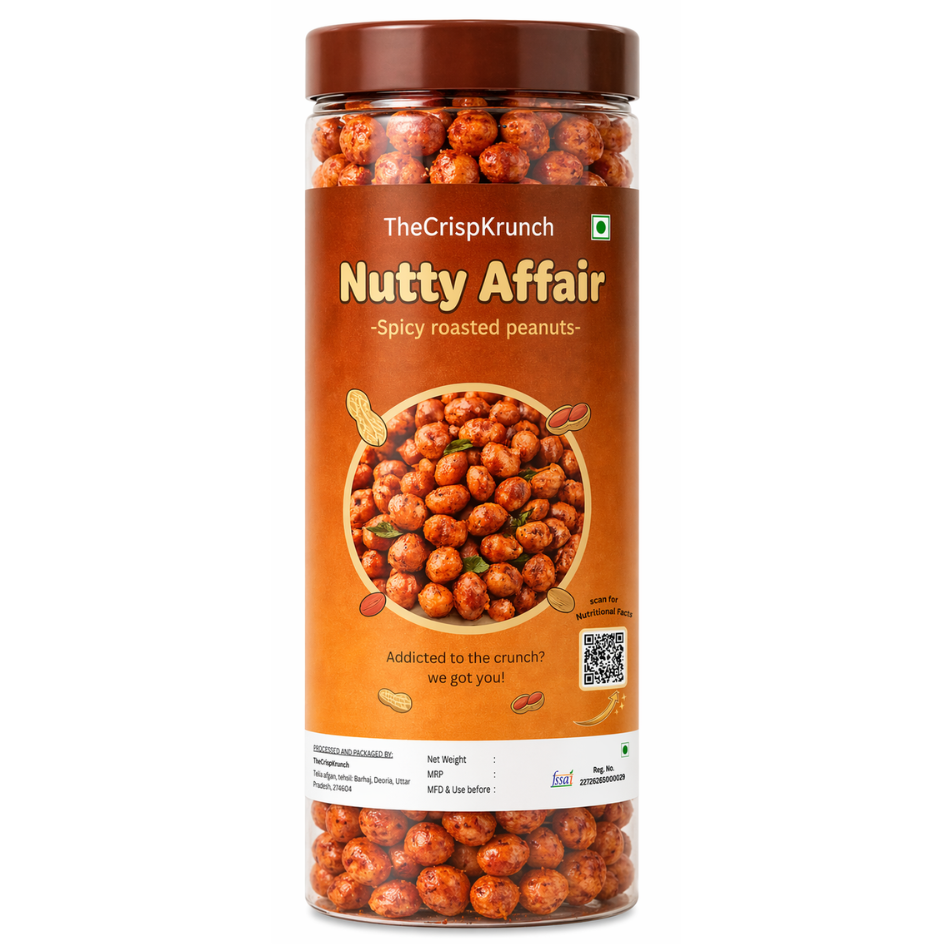 The Crisp Krunch Nutty Affair jar — spicy roasted peanuts snack, addictively crunchy, clean ingredients no palm oil
