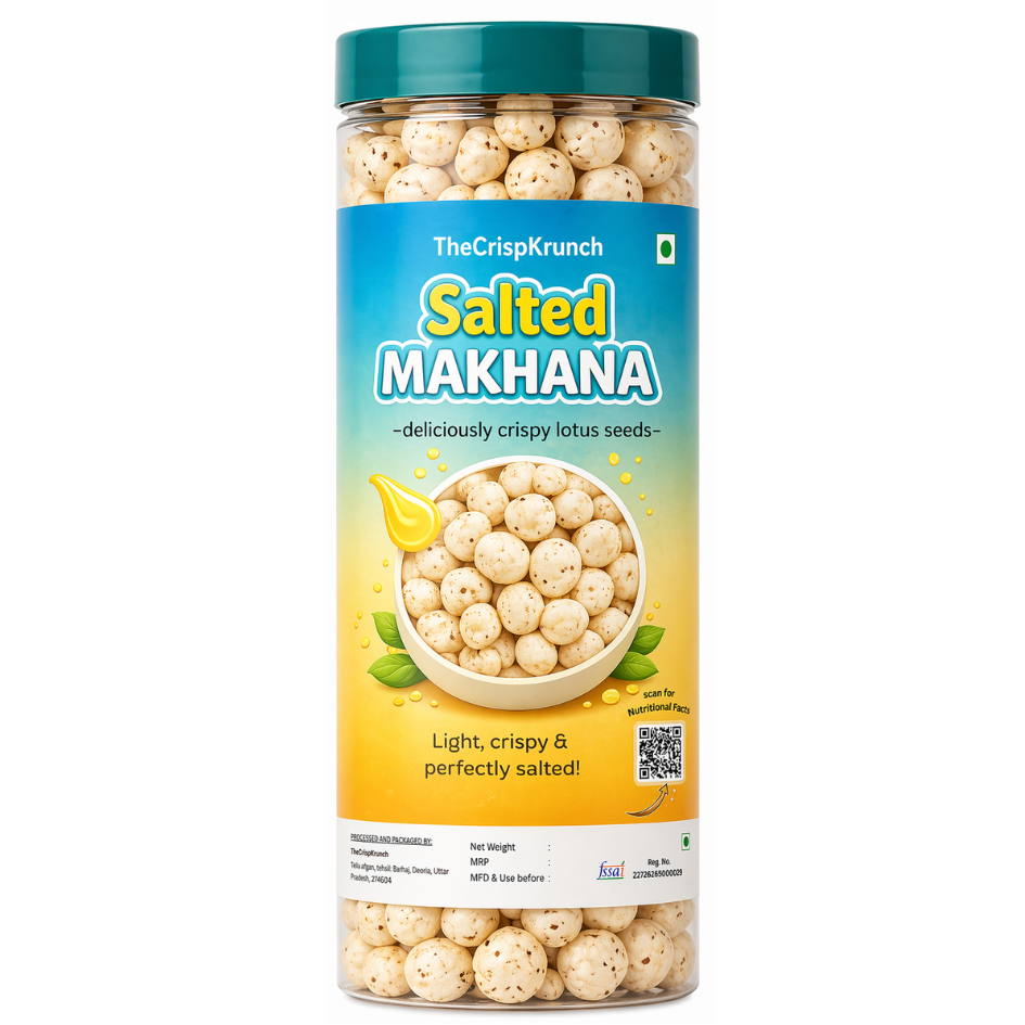 The Crisp Krunch salted makhana — healthy roasted fox nuts snack, no palm oil, clean ingredients