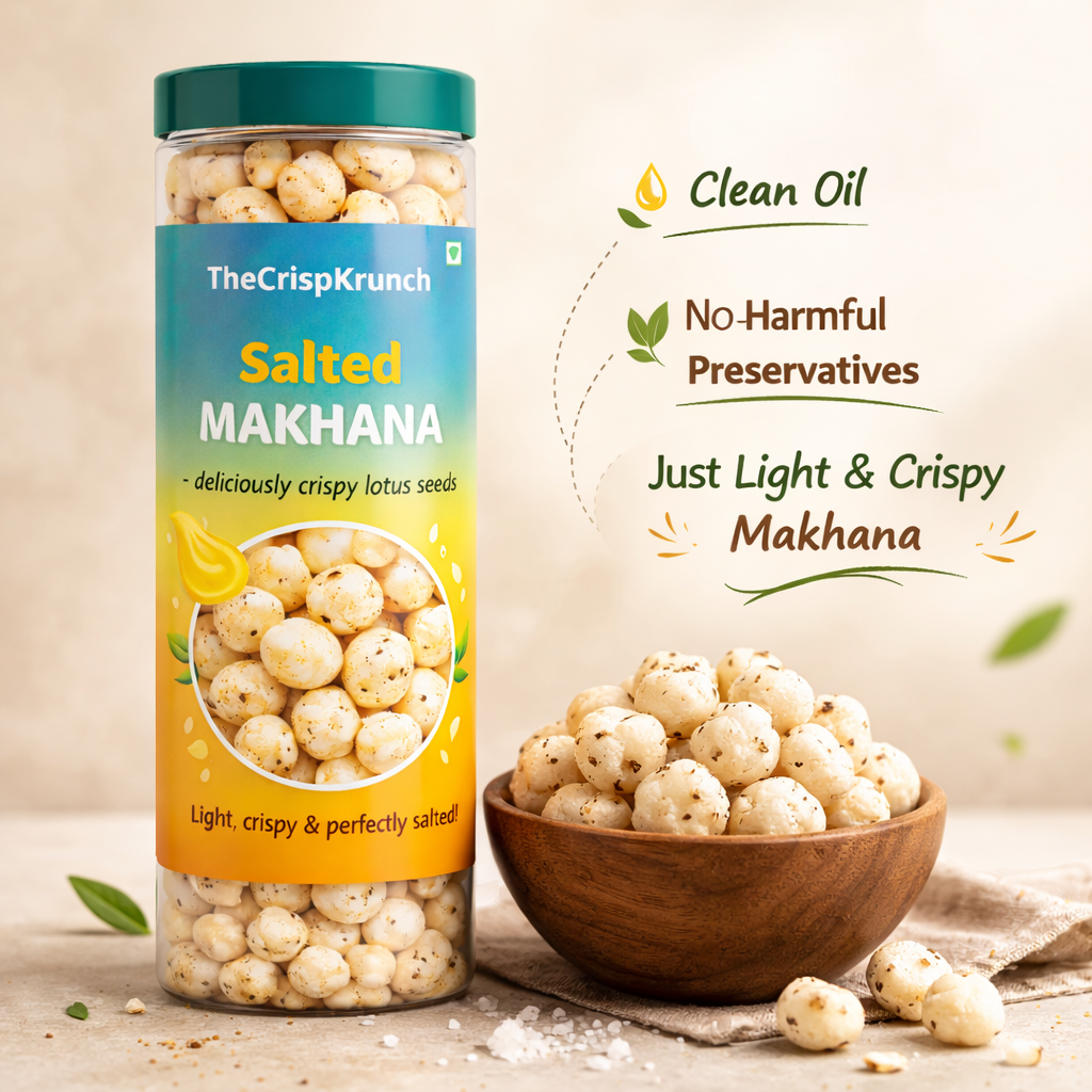 The Crisp Krunch Salted Makhana — clean oil, no harmful preservatives, light and crispy roasted fox nuts snack