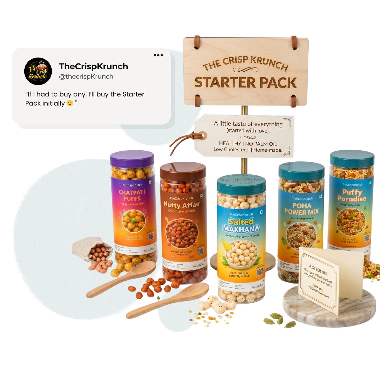 The Crisp Krunch Starter Pack — makhana, poha namkeen, chatpati puffs, nutty affair and puffy paradise healthy snacks bundle, no palm oil